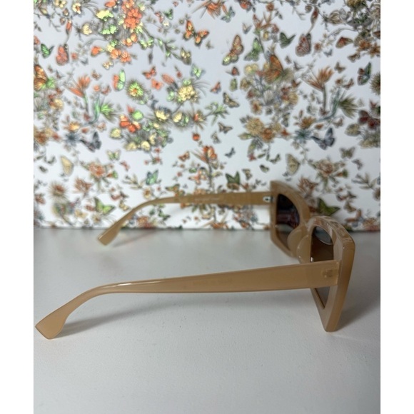 Women's Beige Nude Narrow Cat Eye Rectangle Modern Sunglasses 400 UV Protection - Picture 6 of 7